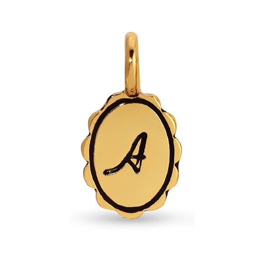 Gold pendant with the letter A.