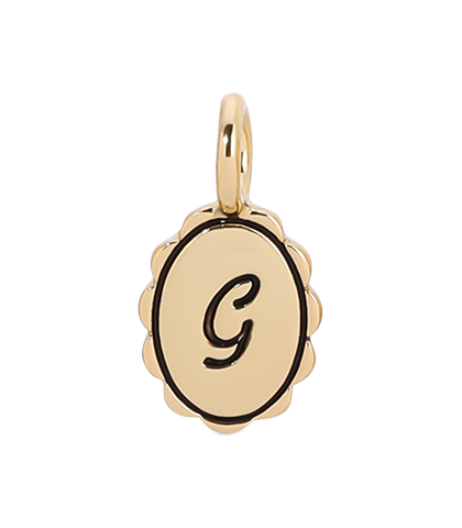 Gold pendant with the letter 'G'.