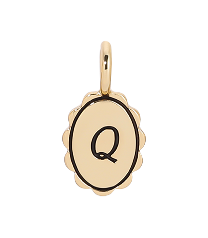 Gold pendant with the letter Q.