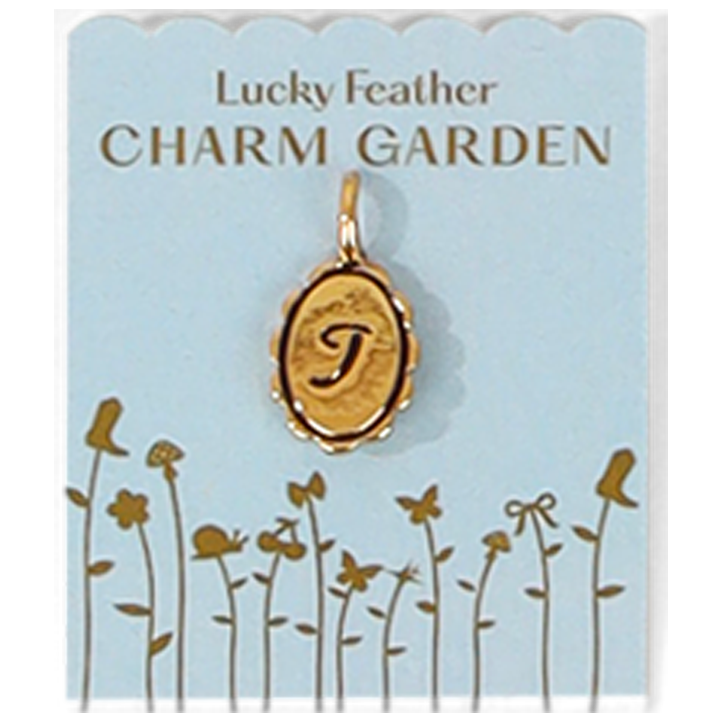 Charm Garden card displaying a gold letter 'T' charm.