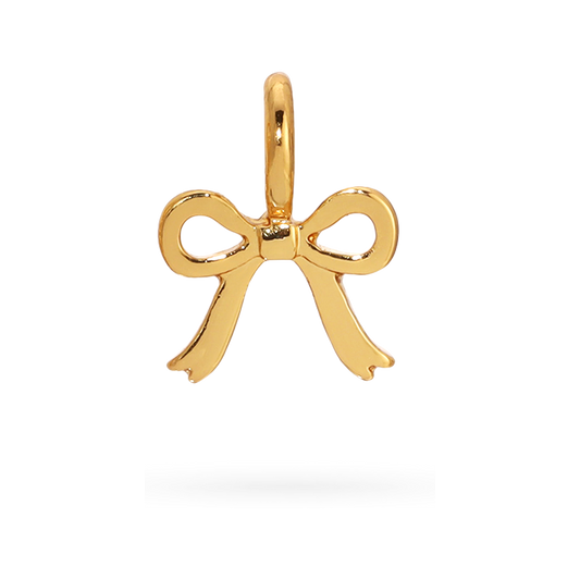 A golden bow-shaped pendant with a circular loop at the top.