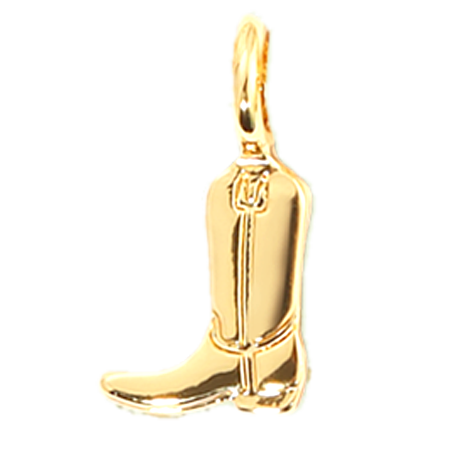A shiny gold cowboy boot charm.