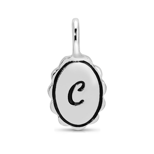 Silver charm pendant with the letter 'C'.