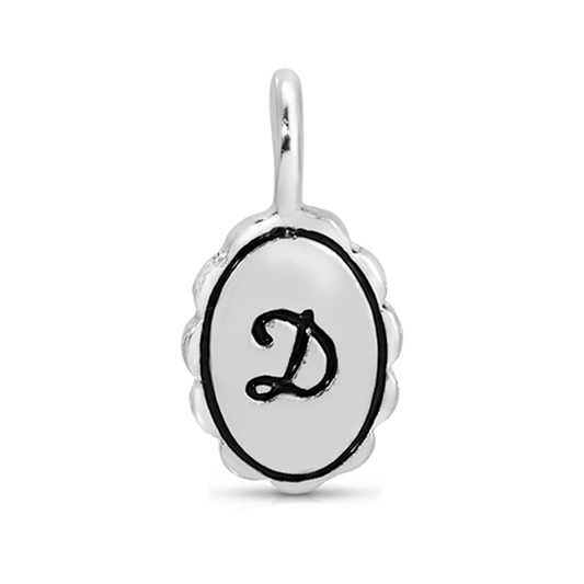 Silver pendant with letter 'D' inside an oval.