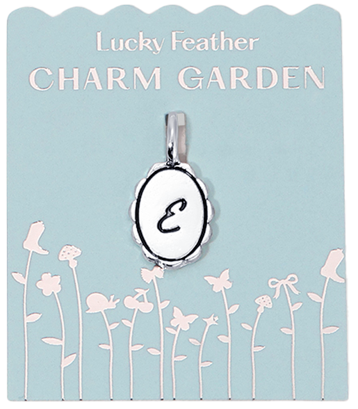 Lucky Feather Charm Garden charm with the letter 'E'.