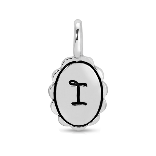 Silver charm with the letter 'I' on it.