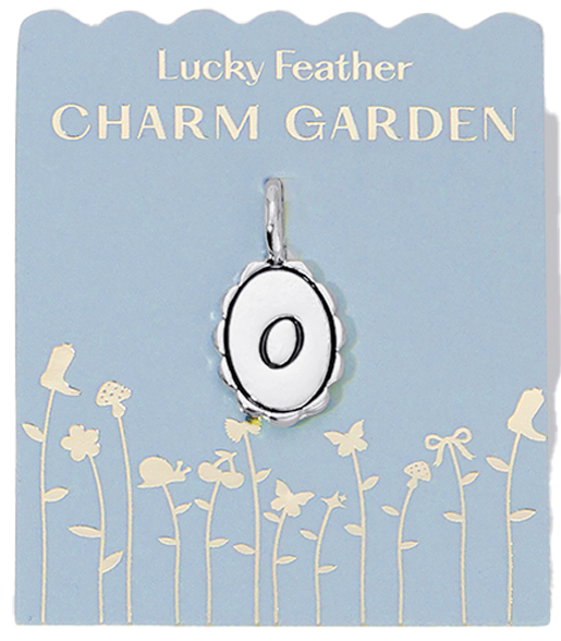 Charm Garden card with letter 'O' pendant.