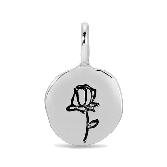 Silver pendant with a rose engraving.