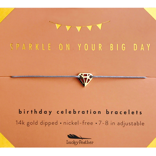 A 'Sparkle on Your Big Day' card with a diamond charm bracelet.